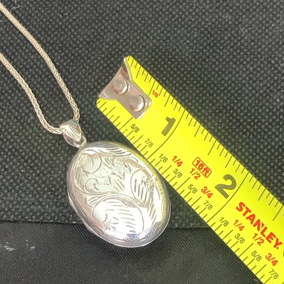 Sterling Silver Engraved Locket on Sterling Silver Wheat Chain Necklace - Picture 8 of 17